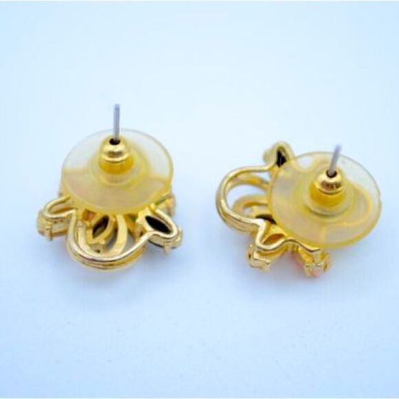 Stud Gold Tone Earrings with Central Motif of Colorful Gemstones. - Picture 3 of 3